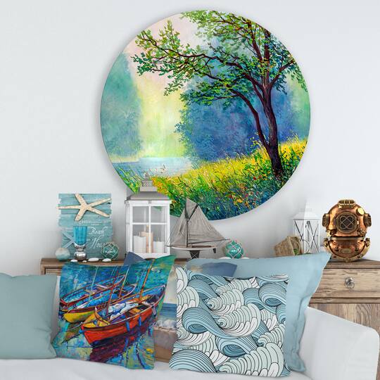 Designart - Summer Forest With River and Waterfall